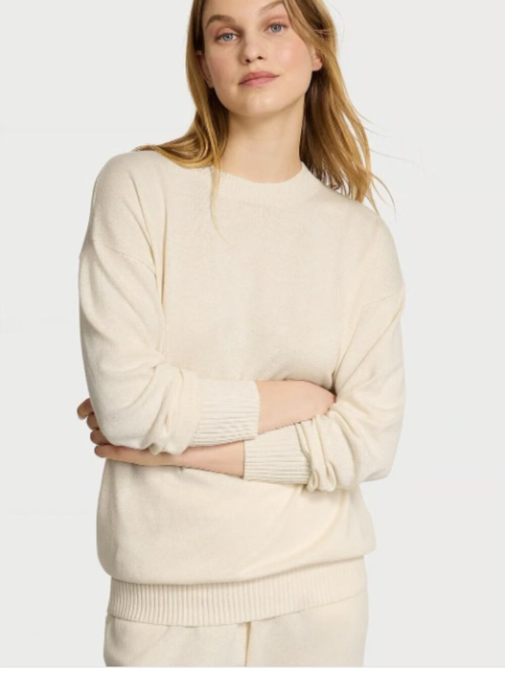 Victoria's Secret Women's Luxe Knit Crewneck Sweater - Candlelight